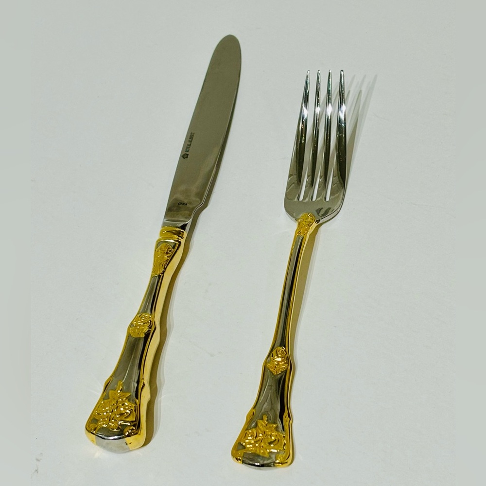Royal Albert Gold and Silver Flatware Set